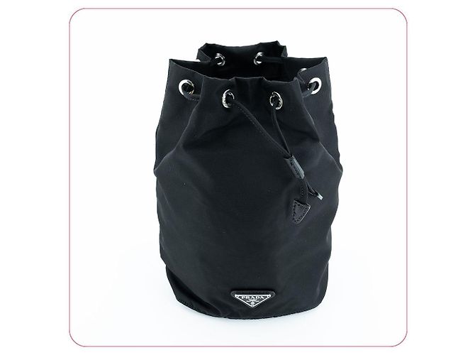 Prada Borsa a secchiello NT Nera Nylon Mini Pochette Borsa con Corda Nero - vista 2