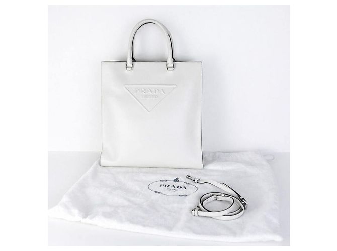 Tote Prada Borsa a spalla con logo a rilievo a forma di triangolo Argento - vista 9