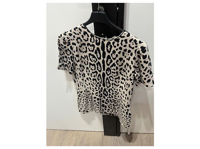 Blusa in seta leopardata Dolce & Gabbana Nero e Eggshell Bianco sporco - vista 8