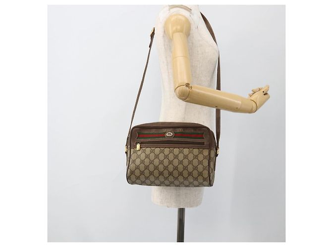 Borsa Sherry Line GG Supreme Web di GUCCI in PVC beige e oro 56 02 088 Auth BSZ220 D'oro - vista 24