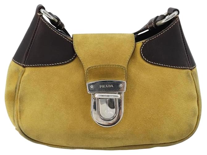 Borsa a Spalla PRADA Camoscio Gialla Argento Auth ARZ148 Giallo - vista 13