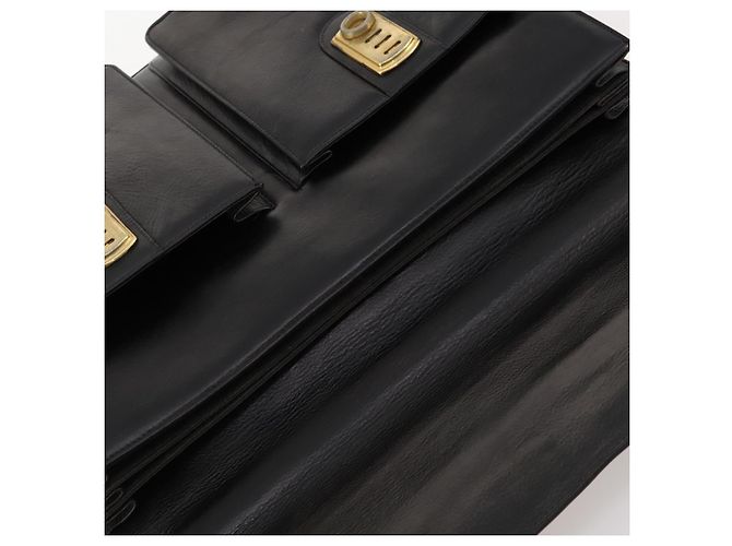Bolso de negocios de cuero negro y dorado VERSACE Auth bs33703 - vista 9