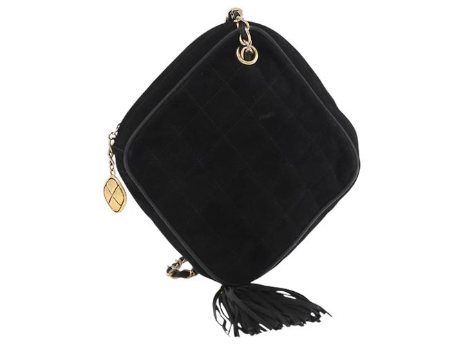 Borsa a Spalla CHANEL Choco Bar in Pelle Scamosciata Nera con Catena Dorata CC Auth LNZ606A Nero D'oro - vista 13