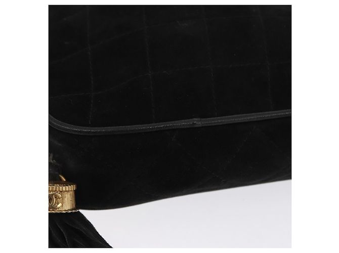 Borsa a Spalla CHANEL Choco Bar in Pelle Scamosciata Nera con Catena Dorata CC Auth LNZ606A Nero D'oro - vista 14