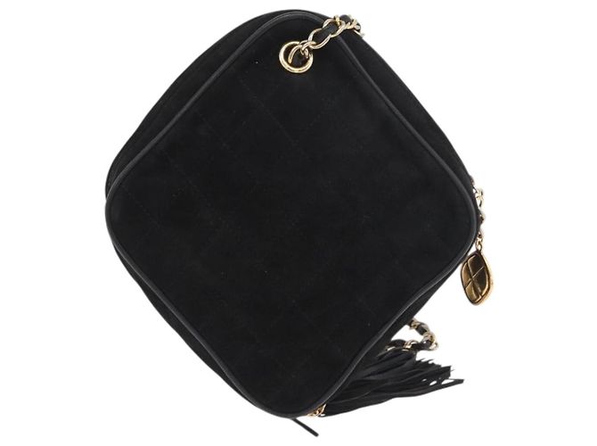Borsa a Spalla CHANEL Choco Bar in Pelle Scamosciata Nera con Catena Dorata CC Auth LNZ606A Nero D'oro - vista 2