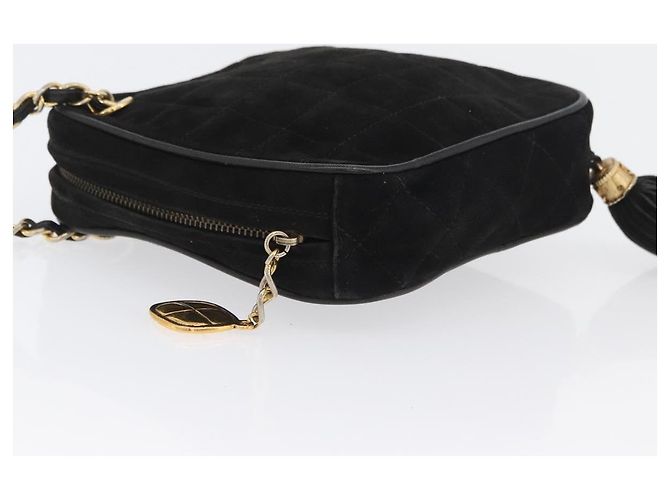 Borsa a Spalla CHANEL Choco Bar in Pelle Scamosciata Nera con Catena Dorata CC Auth LNZ606A Nero D'oro - vista 4