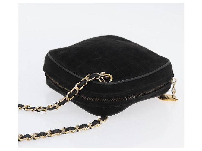 Borsa a Spalla CHANEL Choco Bar in Pelle Scamosciata Nera con Catena Dorata CC Auth LNZ606A Nero D'oro - vista 6