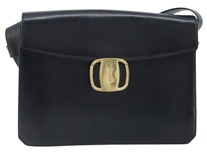 Borsa a Spalla Vala in Pelle Nera e Oro Salvatore Ferragamo Auth BA11344 Nero D'oro - vista 13