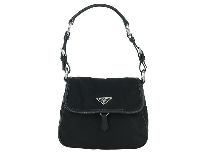 Borsa a mano PRADA in nylon nero argento BR2120 Auth am11021V - vista 13