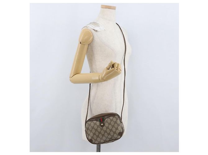 Borsa Sherry Line GG Supreme Web di GUCCI in PVC beige e oro 89 02 066i Auth BSZ370 D'oro - vista 22