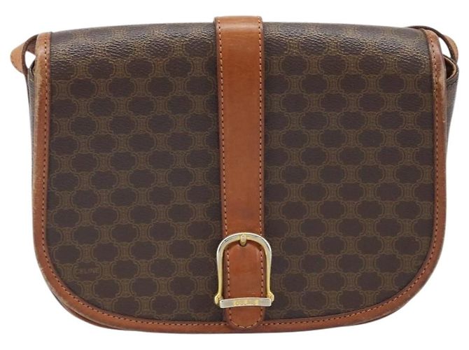 Céline Borsa a Spalla in Tela Macadam CELINE PVC Marrone Oro Auth bs33903 D'oro - vista 13