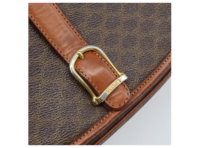 Céline Borsa a Spalla in Tela Macadam CELINE PVC Marrone Oro Auth bs33903 D'oro - vista 18