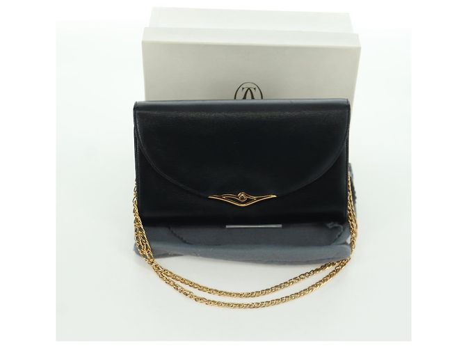 Borsa a spalla in pelle nera e oro Cartier Sapphire Line Chain Auth 173713A Nero D'oro - vista 12