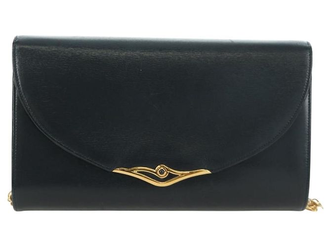 Borsa a spalla in pelle nera e oro Cartier Sapphire Line Chain Auth 173713A Nero D'oro - vista 13