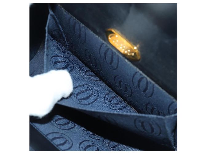 Borsa a spalla in pelle nera e oro Cartier Sapphire Line Chain Auth 173713A Nero D'oro - vista 22