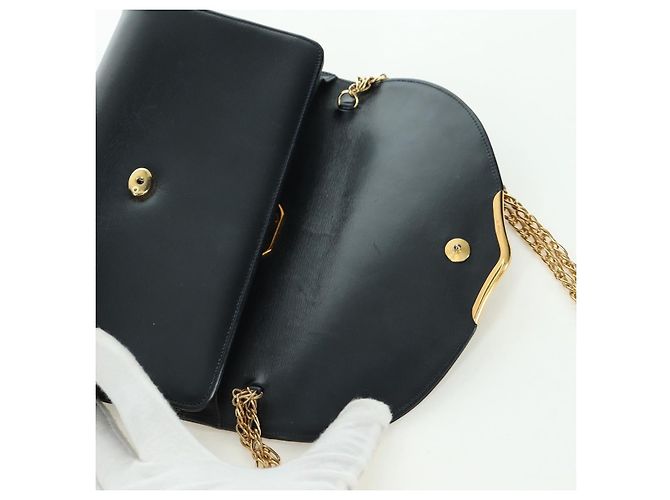 Borsa a spalla in pelle nera e oro Cartier Sapphire Line Chain Auth 173713A Nero D'oro - vista 9