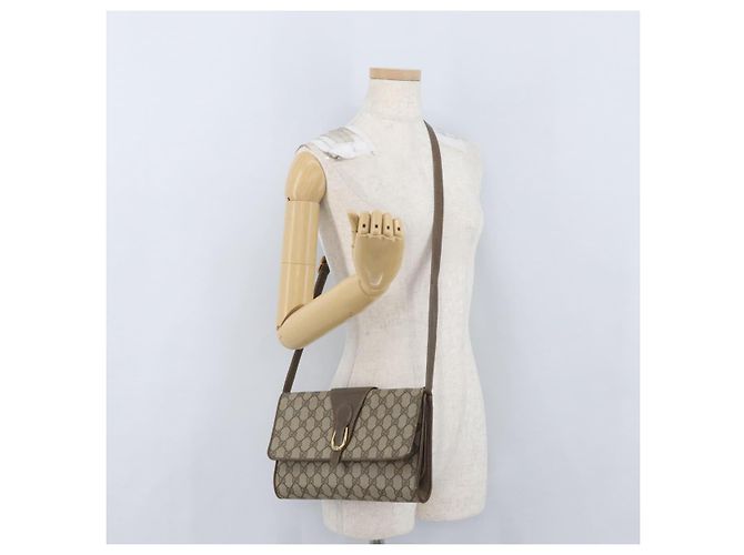 Gucci Borsa a Spalla GG Supreme PVC Beige Oro Auth ka3113 D'oro - vista 22