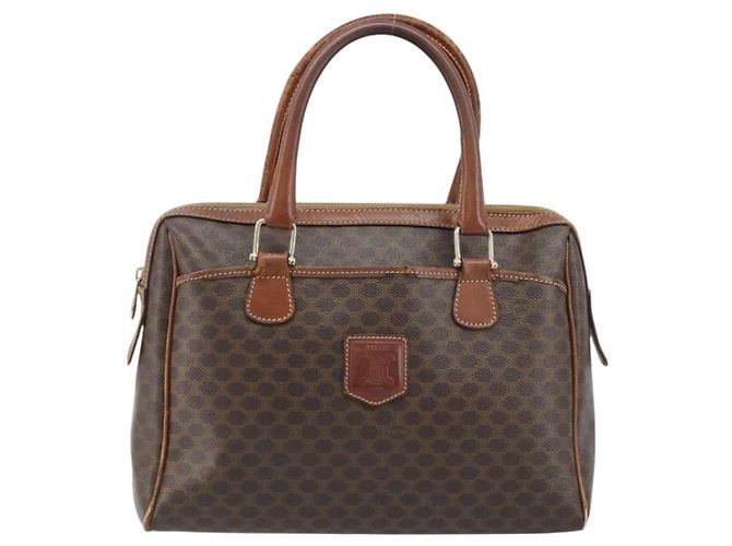 Céline Borsa a mano in tela Macadam CELINE in pelle PVC marrone oro Auth 174520 D'oro - vista 13