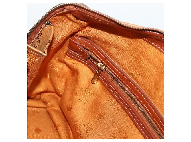 MCM Vicetos Logogram Borsa a Mano in PVC Pelle Marrone Oro Auth BSZ179 D'oro - vista 10