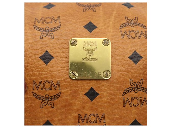 MCM Vicetos Logogram Borsa a Mano in PVC Pelle Marrone Oro Auth BSZ179 D'oro - vista 12