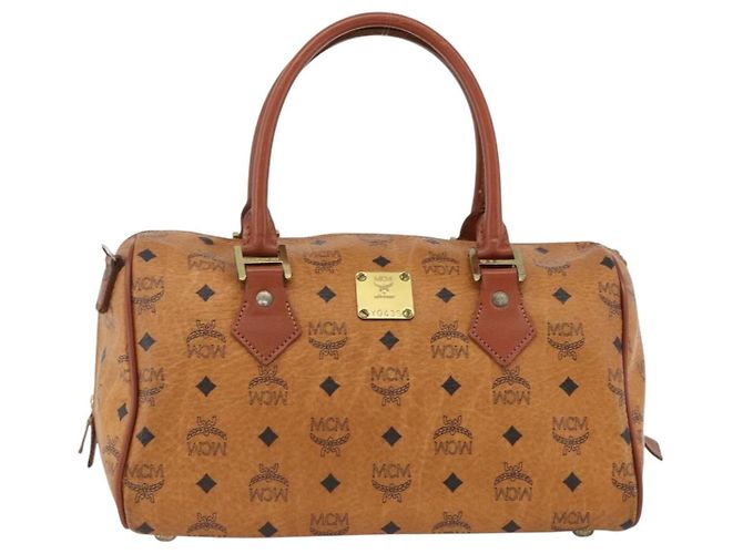 MCM Vicetos Logogram Borsa a Mano in PVC Pelle Marrone Oro Auth BSZ179 D'oro - vista 13