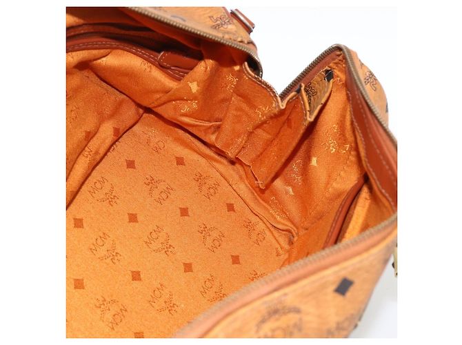 MCM Vicetos Logogram Borsa a Mano in PVC Pelle Marrone Oro Auth BSZ179 D'oro - vista 14