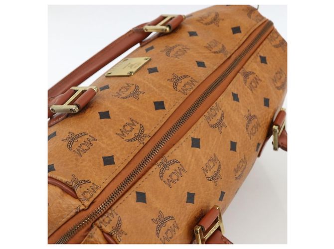 MCM Vicetos Logogram Borsa a Mano in PVC Pelle Marrone Oro Auth BSZ179 D'oro - vista 5