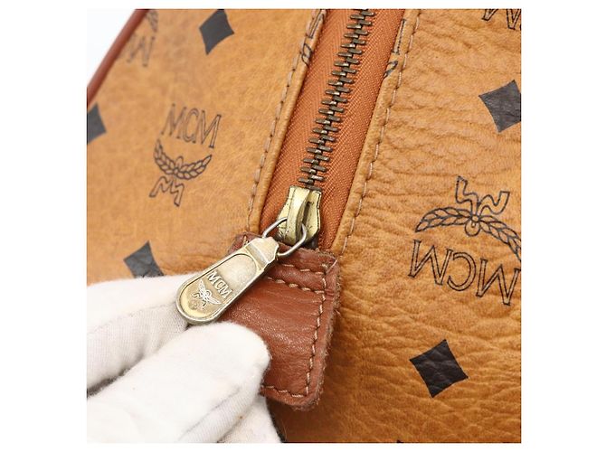 MCM Vicetos Logogram Borsa a Mano in PVC Pelle Marrone Oro Auth BSZ179 D'oro - vista 8