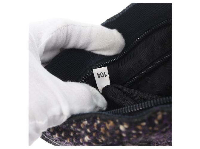 PRADA Borsa a Mano Cotone Pelle Viola Argento Auth 174534 Porpora - vista 12