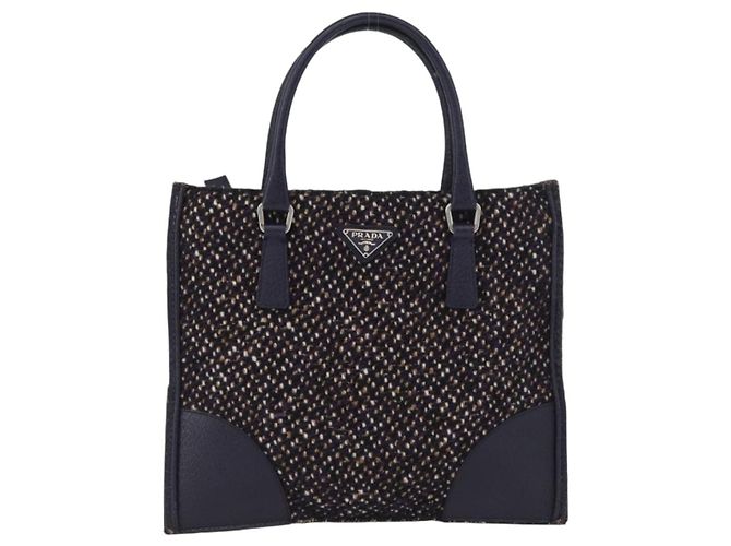 PRADA Borsa a Mano Cotone Pelle Viola Argento Auth 174534 Porpora - vista 13