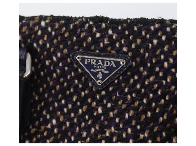 PRADA Borsa a Mano Cotone Pelle Viola Argento Auth 174534 Porpora - vista 17