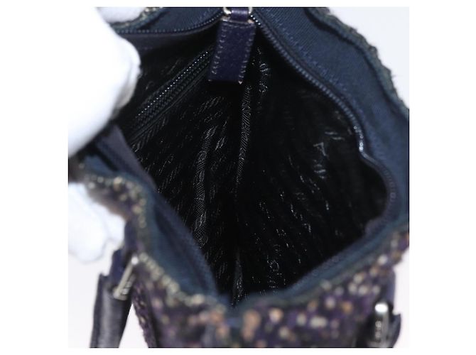 PRADA Borsa a Mano Cotone Pelle Viola Argento Auth 174534 Porpora - vista 19