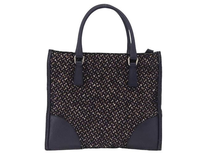 PRADA Borsa a Mano Cotone Pelle Viola Argento Auth 174534 Porpora - vista 2