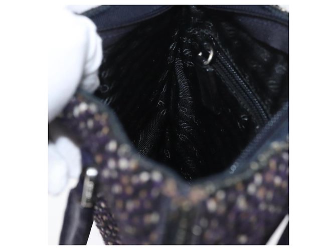 PRADA Borsa a Mano Cotone Pelle Viola Argento Auth 174534 Porpora - vista 20