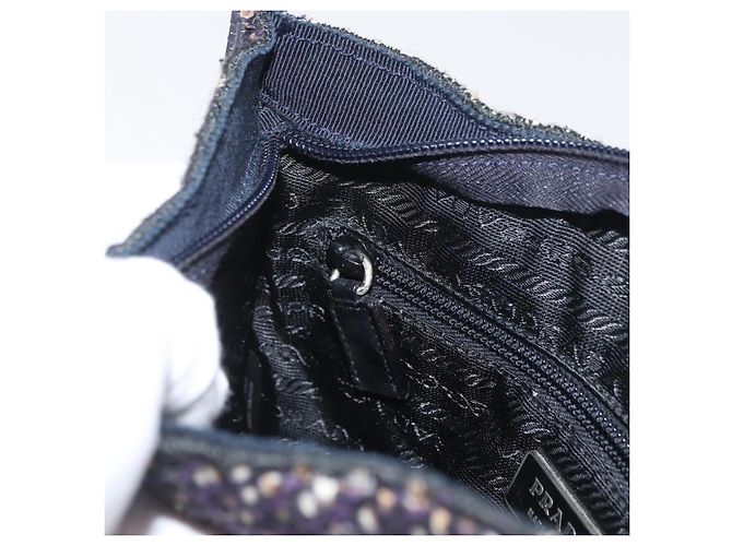 PRADA Borsa a Mano Cotone Pelle Viola Argento Auth 174534 Porpora - vista 21