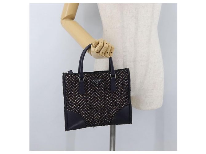 PRADA Borsa a Mano Cotone Pelle Viola Argento Auth 174534 Porpora - vista 23