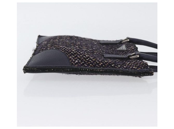 PRADA Borsa a Mano Cotone Pelle Viola Argento Auth 174534 Porpora - vista 3