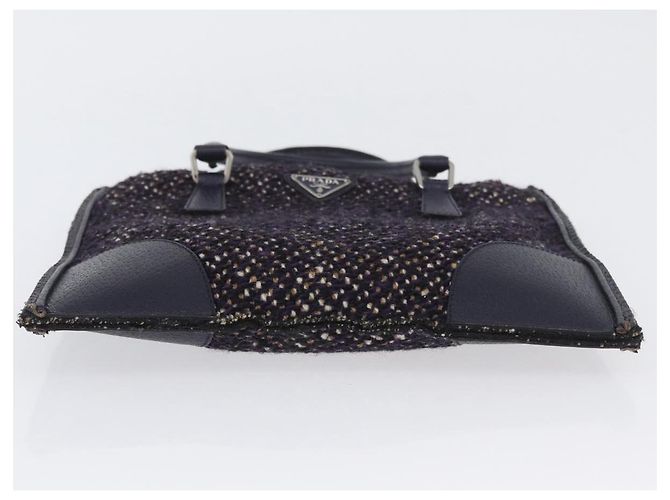 PRADA Borsa a Mano Cotone Pelle Viola Argento Auth 174534 Porpora - vista 5