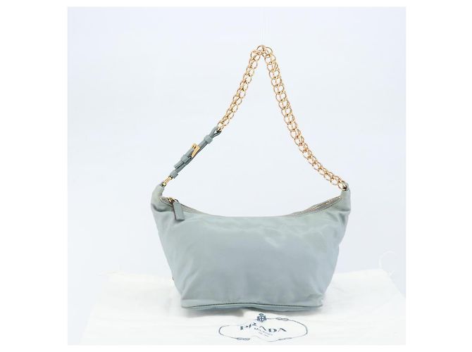 PRADA Sac à épaule en chaîne Nylon Bleu Clair Or Auth LNZ688V Doré - vue 12