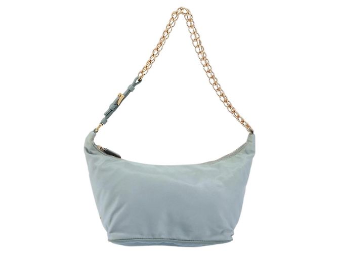 PRADA Sac à épaule en chaîne Nylon Bleu Clair Or Auth LNZ688V Doré - vue 13