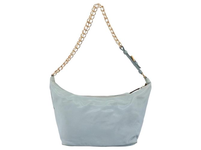 PRADA Sac à épaule en chaîne Nylon Bleu Clair Or Auth LNZ688V Doré - vue 2