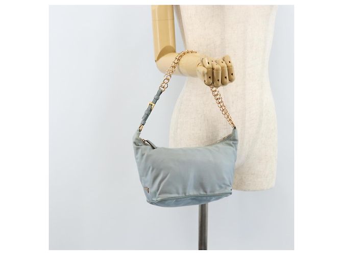 PRADA Sac à épaule en chaîne Nylon Bleu Clair Or Auth LNZ688V Doré - vue 24