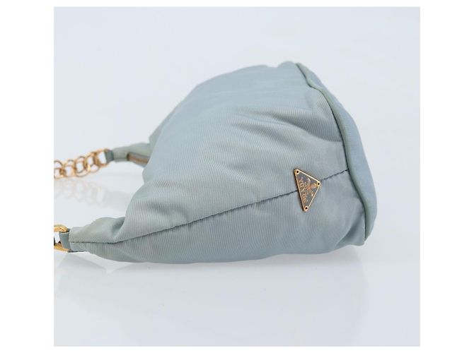 PRADA Sac à épaule en chaîne Nylon Bleu Clair Or Auth LNZ688V Doré - vue 4