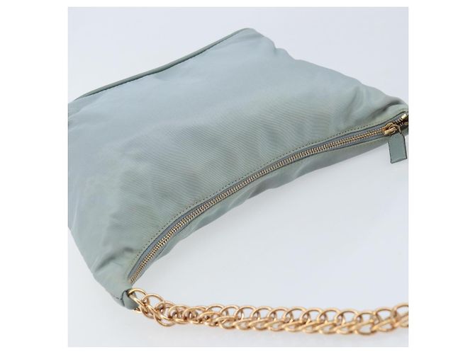 PRADA Sac à épaule en chaîne Nylon Bleu Clair Or Auth LNZ688V Doré - vue 6