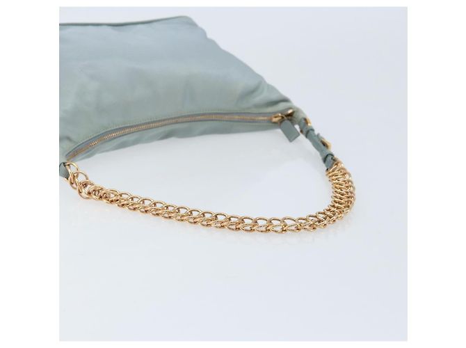 PRADA Sac à épaule en chaîne Nylon Bleu Clair Or Auth LNZ688V Doré - vue 7
