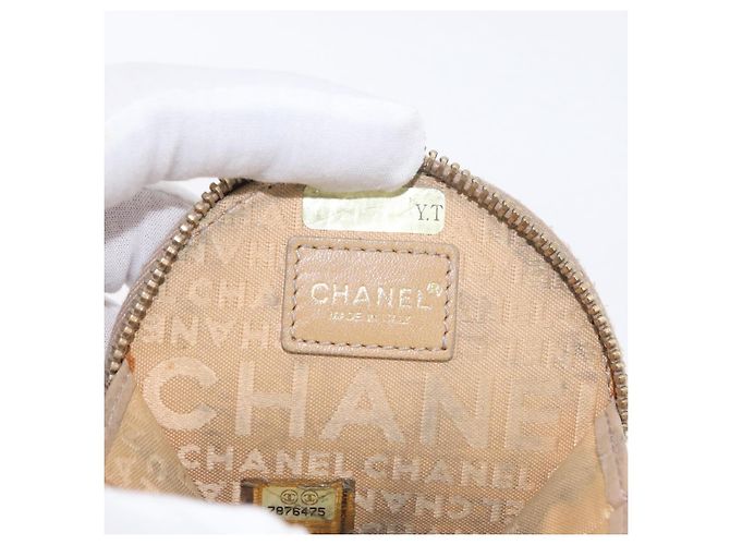 Monedero CHANEL de piel de cordero beige con CC dorado Auth bs33865 - vista 11