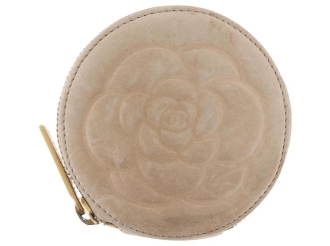 Monedero CHANEL de piel de cordero beige con CC dorado Auth bs33865 - vista 13