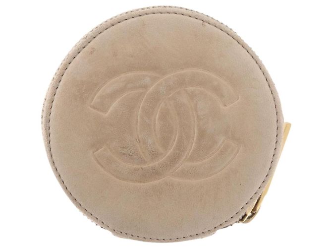 Monedero CHANEL de piel de cordero beige con CC dorado Auth bs33865 - vista 2