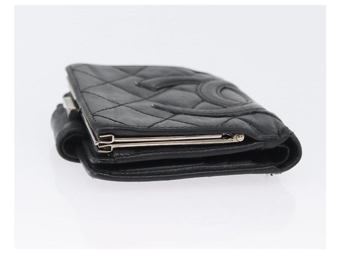 CHANEL Portafoglio Matelassé Linea Cambon Pelle Nera Argento CC Auth ARZ302 Nero - vista 5
