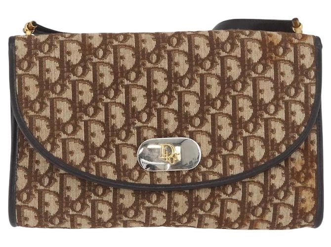 Borsa a Spalla in Tela Trotter Christian Dior Marrone Oro Auth BSZ029 D'oro - vista 13